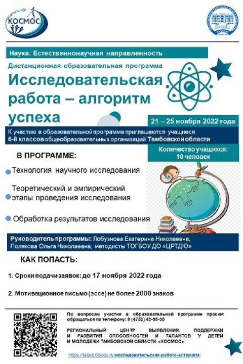 сжатое Образовательная программа «Исследовательская работа - алгоритм успеха»